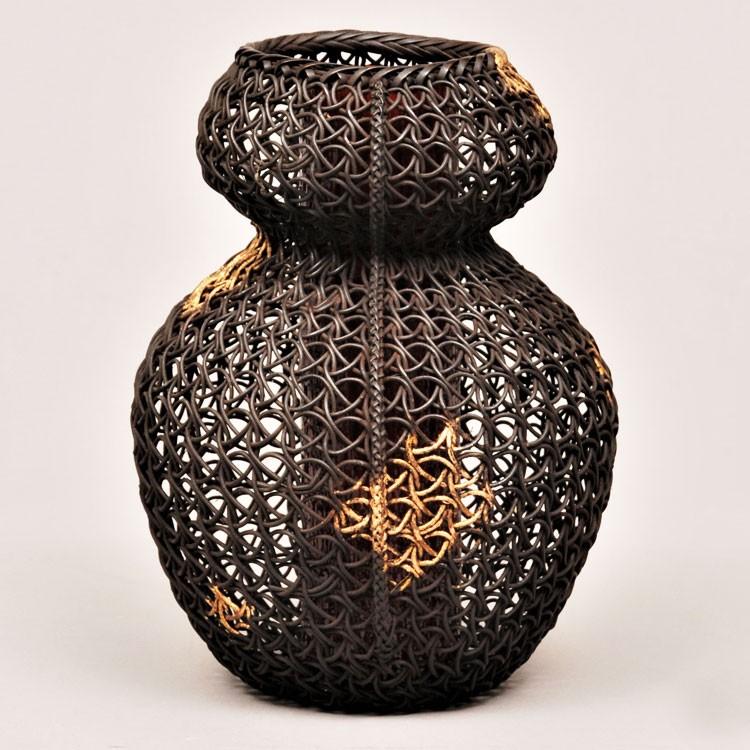 茶道具 煤竹 脛当篭 花入 船橋重郎 共箱 明治 大正 竹工芸 花器