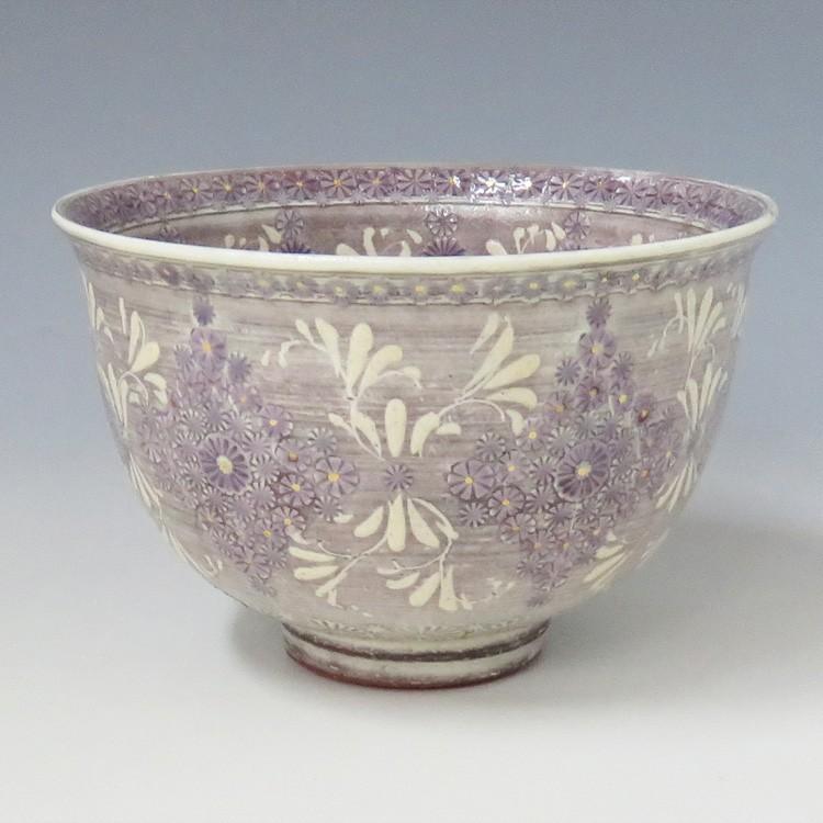茶道具 抹茶茶碗(まっちゃちゃわん) 紫彩華紋茶碗 森里 陶楽 :105500 茶道具 抹茶茶碗(まっちゃちゃわん) 紫彩華紋茶碗 森里 陶楽 :105500