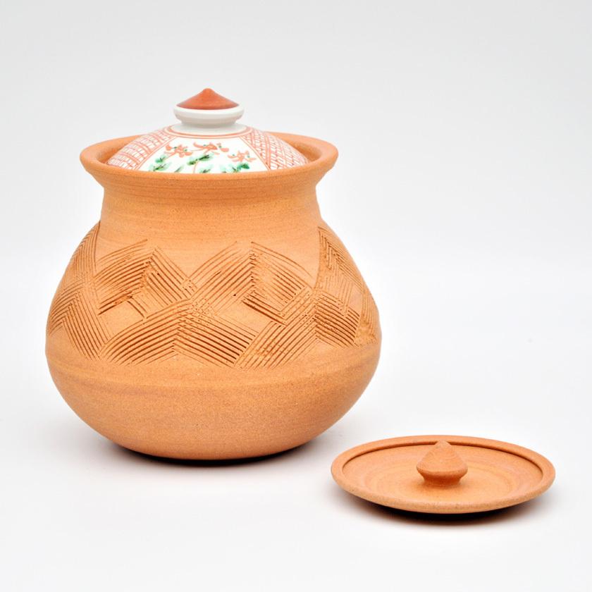 品質保証 唐津焼 斑唐津 水指 徳沢守俊作 共箱 替蓋 木製塗蓋付