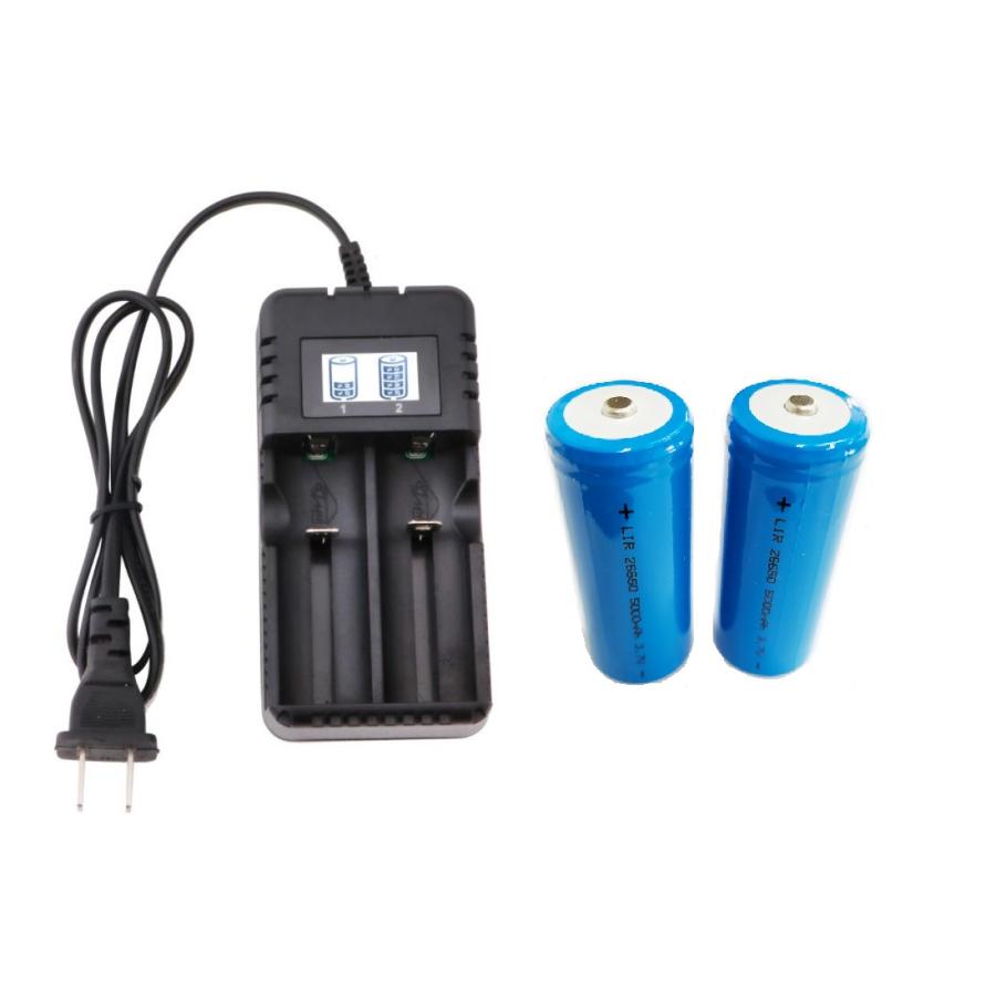 リチウムイオンバッテリー 26650 リチウムイオン電池 3.7V 5000mAh リチウム充電式電池(2本）と