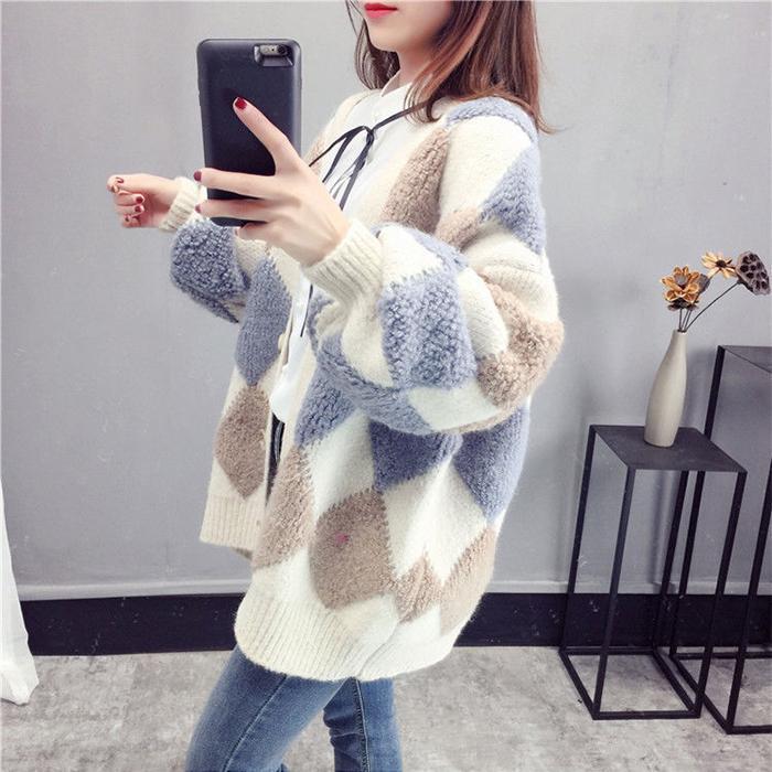 レディース トップス ニット 長袖 秋服 秋物 秋コーデ 冬服 カーディガン ボア アーガイル柄 チェック柄 シルエット ゆったり １０代 ２０代 ３０ 代 ｖネック M1130ladise05 Minaha 通販 Yahoo ショッピング