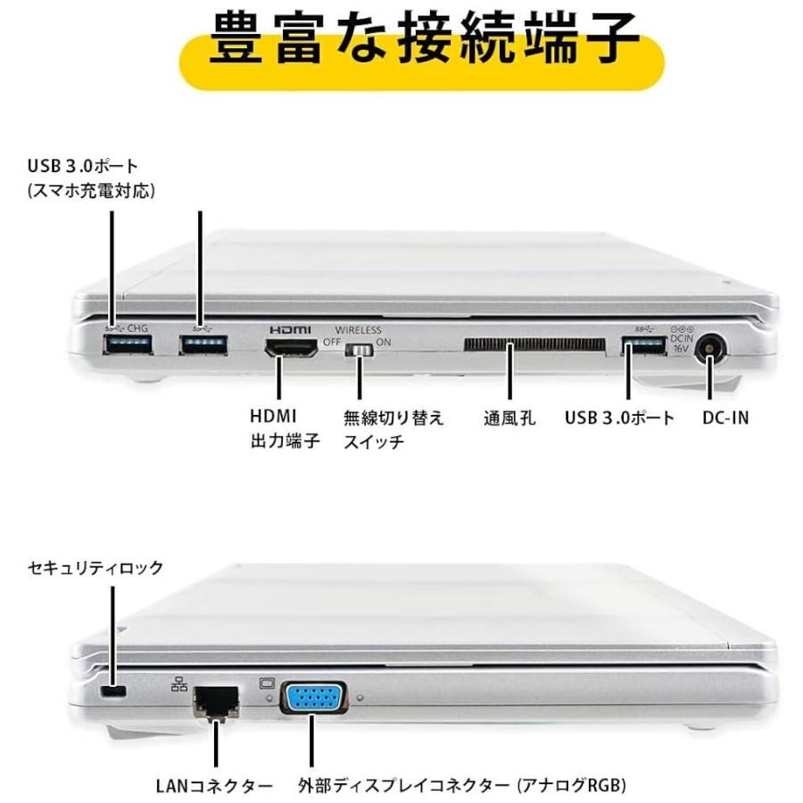 良品Panasonic Let‘s note CF-SZ6 中古ノートPC 軽量約0.9kg Office Win11対応-12.1型 (1920x1200) [i5-第7世代-8GB-新品高速SSD1TB/Bluetooth/HDMI/カメラ]｜senrakuen｜03