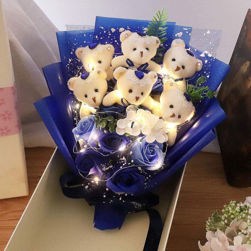 市場 Mr Rerxn Led 七夕造花 ブーケ クマ花束 ソープフラワー プレゼント 花束 薇 くま束 ぬいぐるみ花束