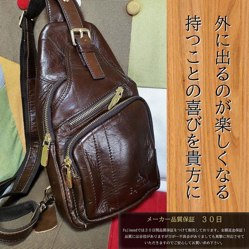 即納 大特価 Fujimond 本革ボディーバッグ 茶色 ワンショルダーバッグ 牛革 メンズバッグ ショルダーバッグ ボディバッグ ボディバッグ Binghamtonhots Com