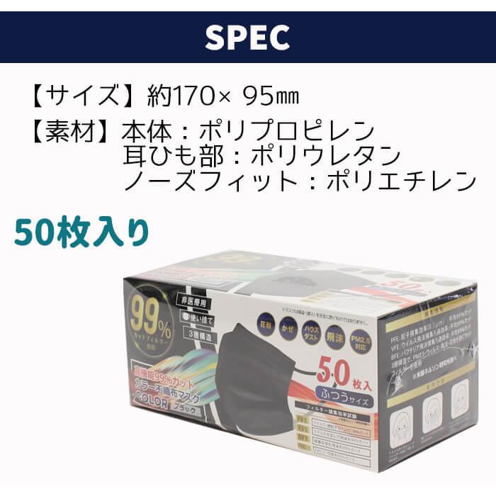 不織布 マスク 50枚 カラー 使い捨て 99％カット メンズ レディース