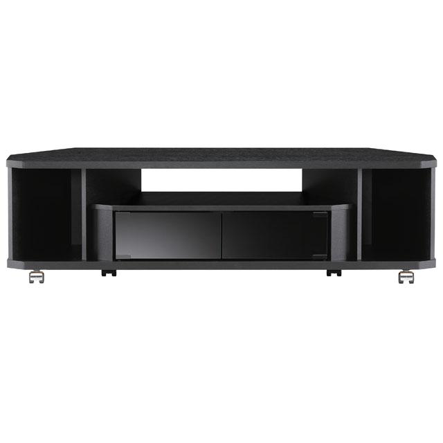 昔ながらの黒色テレビ台 キャスター付き ガラス扉 TVラック 横幅約