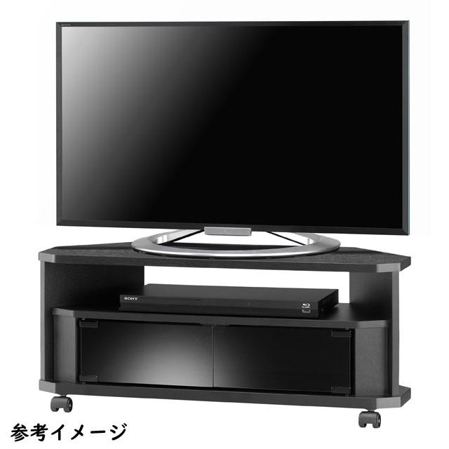 昔ながらの黒色テレビ台 キャスター付き ガラス扉 TVラック 横幅
