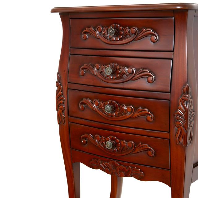 木製チェスト 4本脚リビングラック 引き出し 木製収納 ブラウン4D