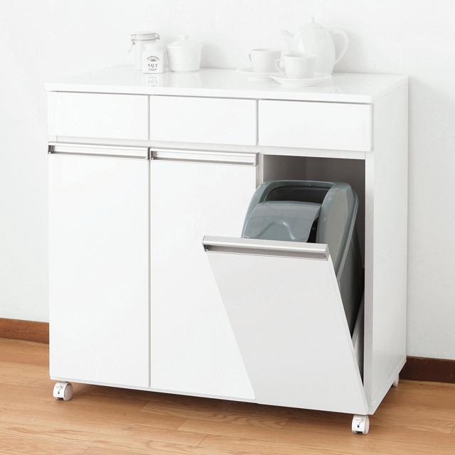 キッチンワゴン ゴミ箱収納 ダストBOX カウンターワゴン 3D ホワイト