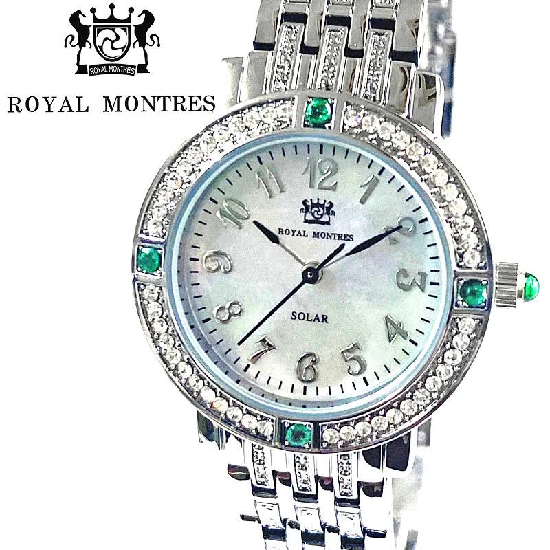 ROYAL MONTRES エメラルド天然石 ソーラー腕時計 RM-0015-SVEL