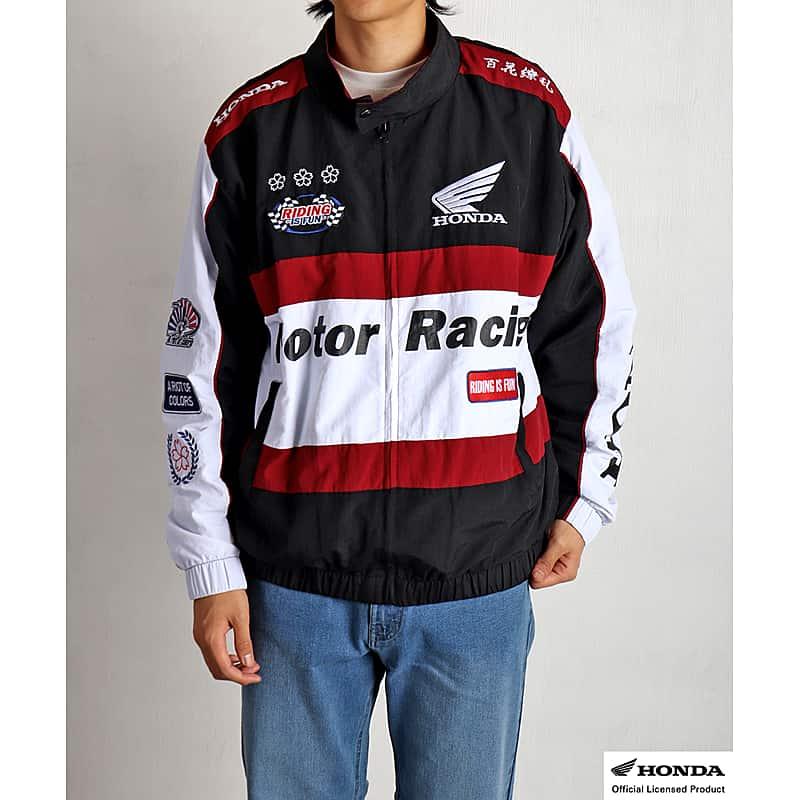 Honda Racingライディング ジャケット 赤黒白 ホンダ（HONDA） HONDA×百花繚乱 レーシングブルゾン ブラック ワイン