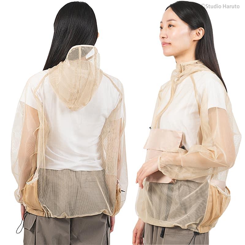 防虫 虫よけパーカー パンツ 上下セット 大人用 ベージュ×グレー モスキーヒ 服 マルチポケット VA-083 VA-082 メンズ レディース 虫さされ対策 メッシュ_9