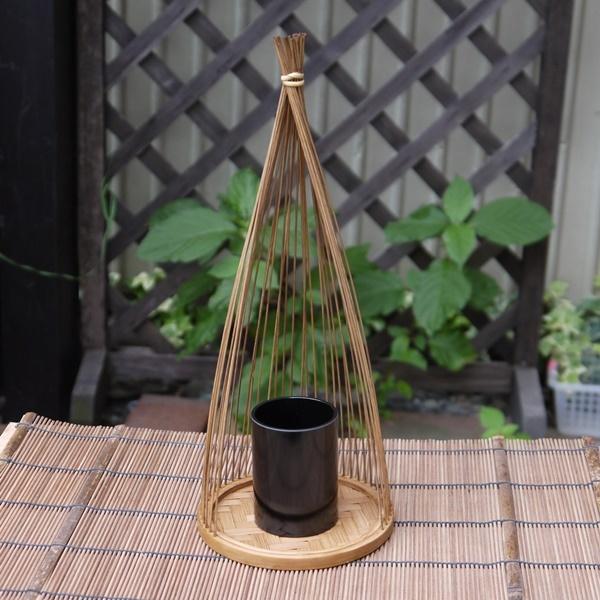 伝統的工芸品 駿河竹千筋細工 花器 雪ん子 煤竹風 : 手作り伝統工芸品