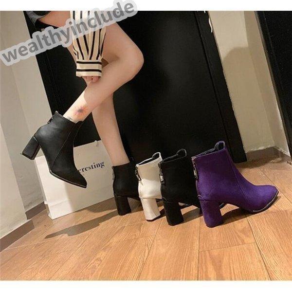 ショートブーツブーツレディースバッグジップブーツ太ヒールローヒール履きやすい痛くない靴スエードpu 人気定番
