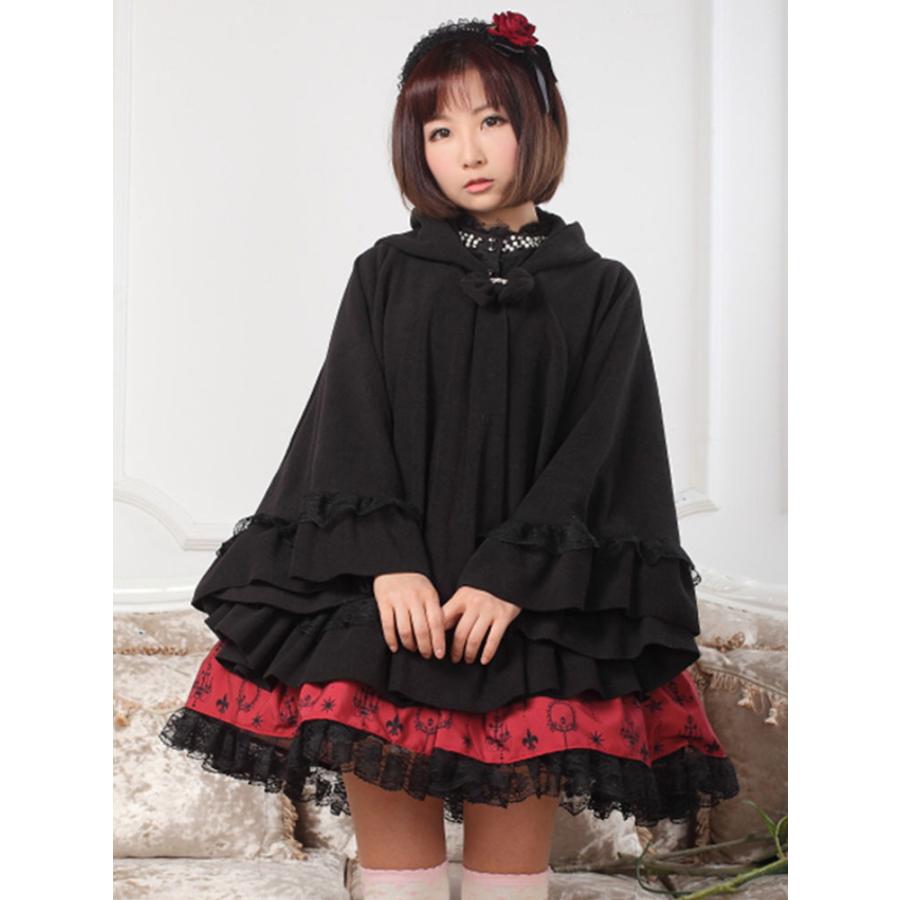 ロリータケープ ゴスロリ 適当な価格 ロリィタポンチョ ゴシック ブラック クラシカル クラロリ クラシック お茶会 秋冬