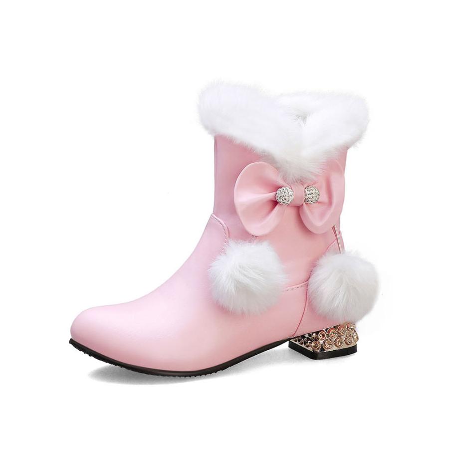 スウィートロリータブーツポンポンポンボウラウンドトゥピンクロリータスノーブーツ コスプレ衣装 五次元