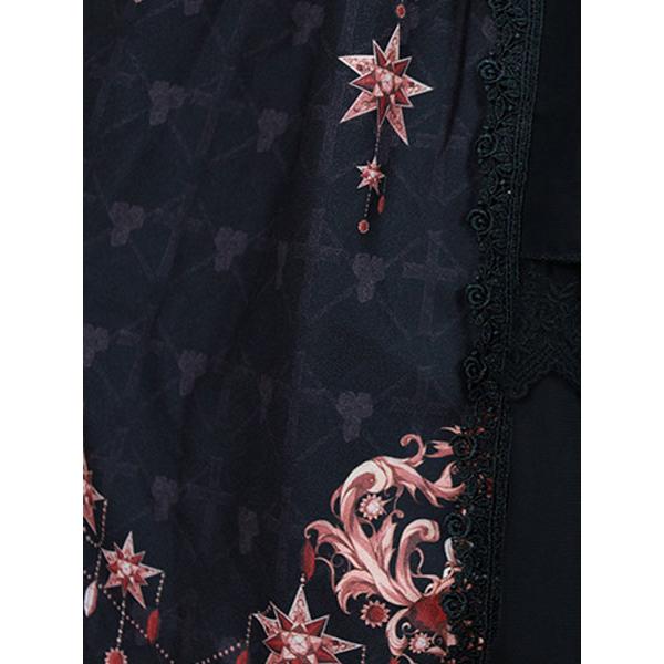 フリル ゴシック 綿繊維 ラウンドネック カジュアル プリント柄