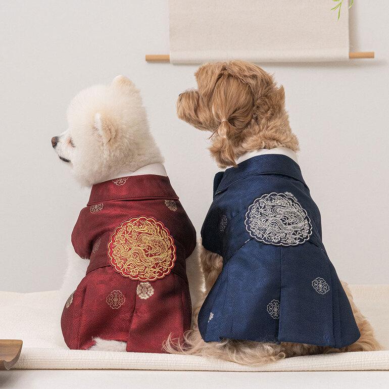 韓国で購入 犬服 クマとウサギデザイン 2点セット ワンコも韓国気分 王様王妃の品格ただよう韓服(2カラー選択)(Bailey