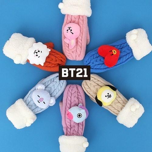 ＝BT21公式グッズ＝ バンタン BTS ちょっと邪魔かも… 大きなマスコット付 ニット手袋｜防弾少年団｜可愛い｜韓国雑貨 | 