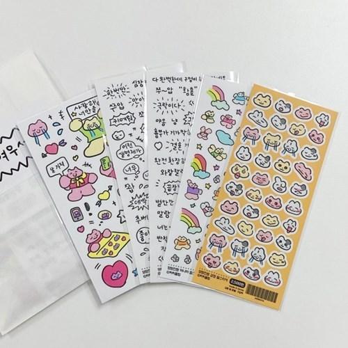韓国雑貨 手描きのハングル台詞が盛り上がる ステッカーセット ［5枚