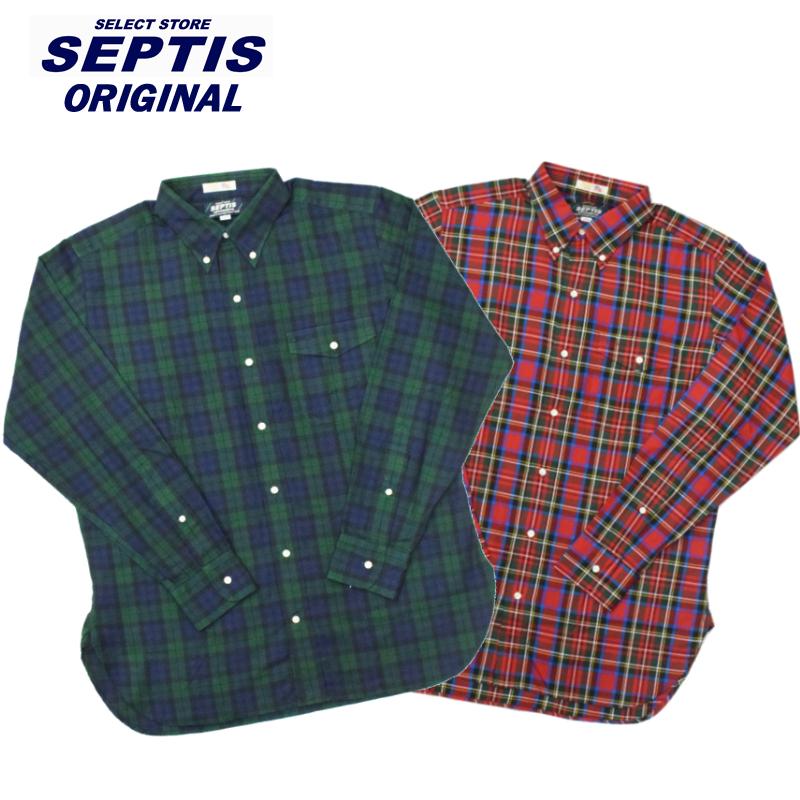 【2 COLORS】SEPTIS ORIGINAL(セプティズオリジナル) L/S B/D IVY SHIRTS(オリジナルアイビーシャツ 長袖ボタンダウンシャツ) TARTAN CHECK ROBERT KAUFMAN｜septis