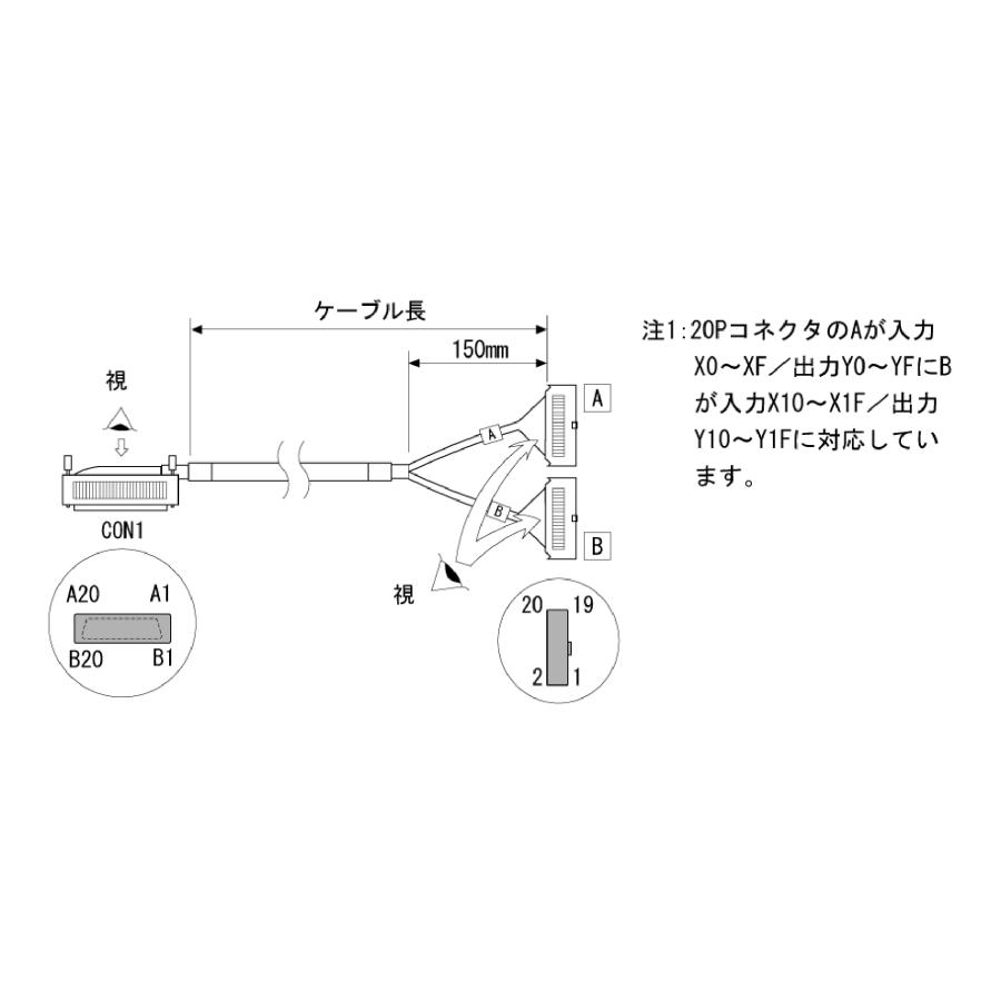 MELSEC プラスコモン入力/シンク出力用（FCN40P<=>MIL20P×2、MIL20P側分岐タイプ） 接続ケーブル FA-CBL20FM2V | 三菱電機エンジニアリング | 01