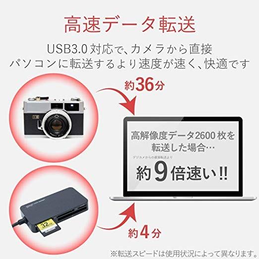 エレコム カードリーダー USB3.0 9倍速転送 スリムコネクタ ケーブル一体タイプ ブラック MR3-A006BK｜serekuto-takagise｜03