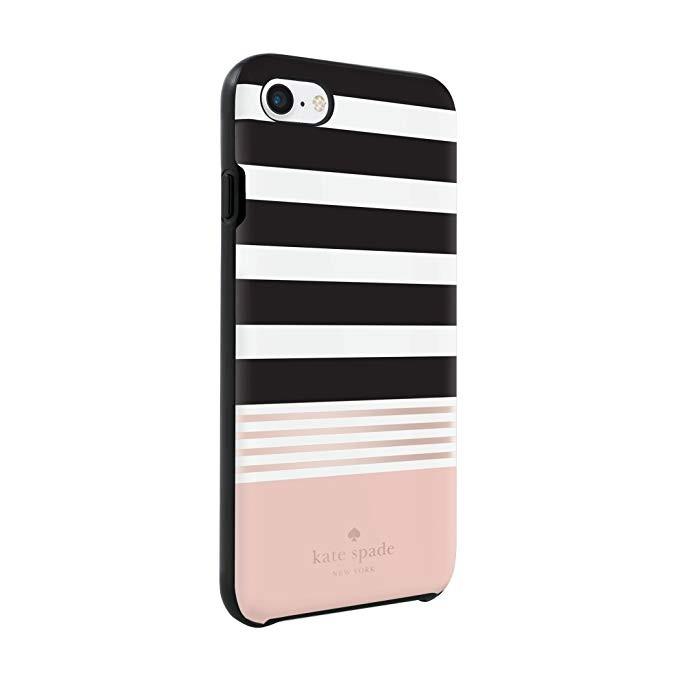 kate spade new york（ケイトスペード）iPhone 7/8 / SE(第二世代 2020年モデル)スマホ ハードシェル ケース ブラック・ホワイト・ローズ ストライプ｜serekuto-takagise｜02