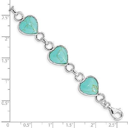Solid 925 Sterling Silver Heart-shaped Turquoise Bracelet - with