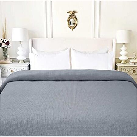 ウトレット Tex Trend Classic Weave Breathable Lightweight Soft Cotton Blanket Queen Size (90X90 Inch) Grey Color -100% Cotton Perfect Textured Layering Blanket f