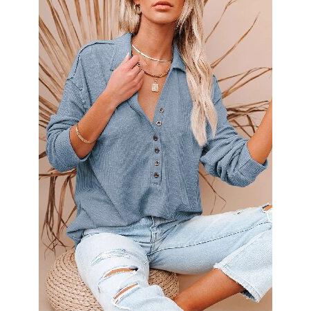 Women V Neck Blouses Long Sleeves Solid Color Stand Collar Knitted