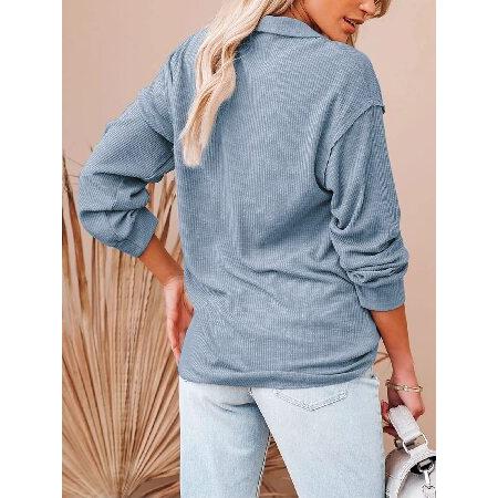 Women V Neck Blouses Long Sleeves Solid Color Stand Collar Knitted
