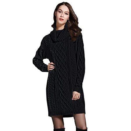 ネット販売 IFFEI Womens Sweater Dress Turtle Neck Bodycon Cable Knit Sweater Dress Jumpers Black M
