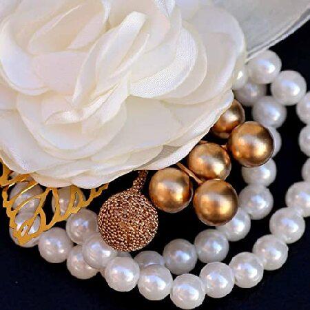 スピード出荷 XJJZS Pearl Proof Bridesmaid Sister Group Wrist Bouquet Diamond Stretch Bracelet Wedding Party Accessories (Color : White， Size : 7.5 * 6.5cm)