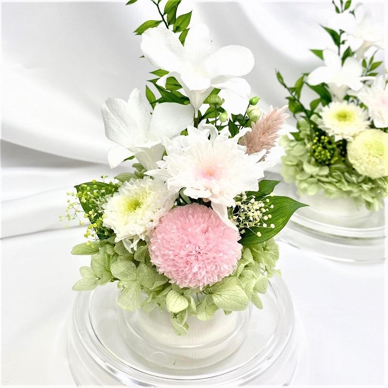 お供え花、仏花、法事、ホワイトカラー Belle Vie プリザーブドフラワー 仏花 禅ZEN（ぜん）花器付と花