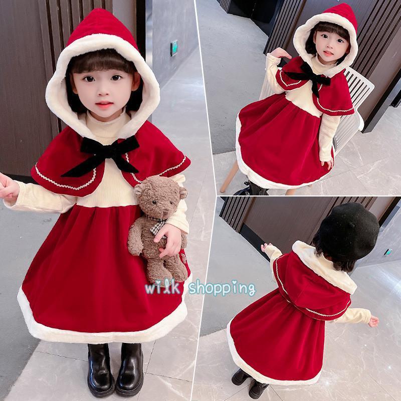 子供 クリスマスワンピース ケープ あったかい 女の子 出産祝い 組曲 赤ちゃん ベビー アウター 子供服 マント クリスマスお祝いコート キッズ｜seristore｜04