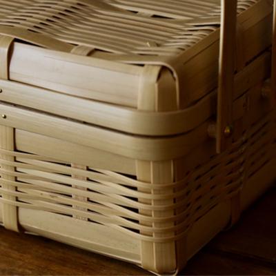 竹かご 白竹の弁当かご 2段 正方形 竹籠 弁当箱 竹カゴ 竹籠弁当箱