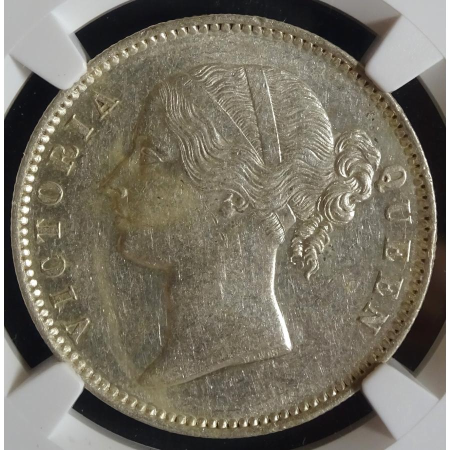 1ルピー銀貨 インド、1840年ビクトリア女王1ルピー銀貨、NGC AU58 : 世田谷