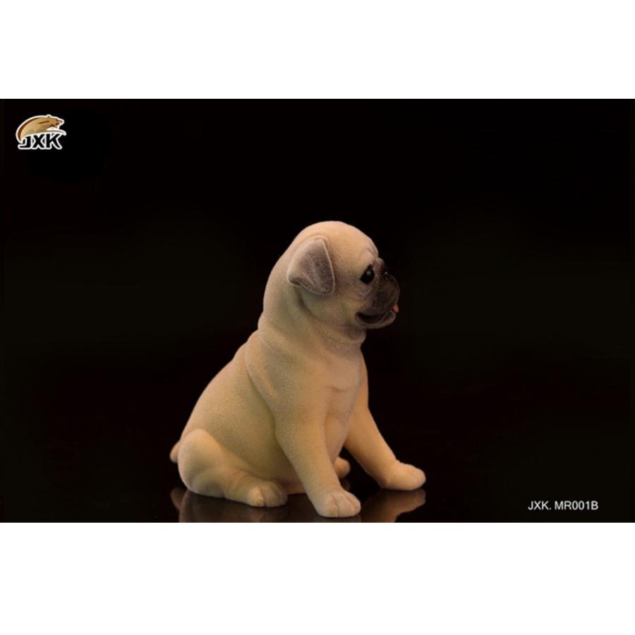JXK パグ 可愛い 犬 動物 座り リアル フィギュア フロック加工 プラモデル プレミアム 大人のおもちゃ 模型 6cm オリジナル スタチュー プレゼント 置物 3色