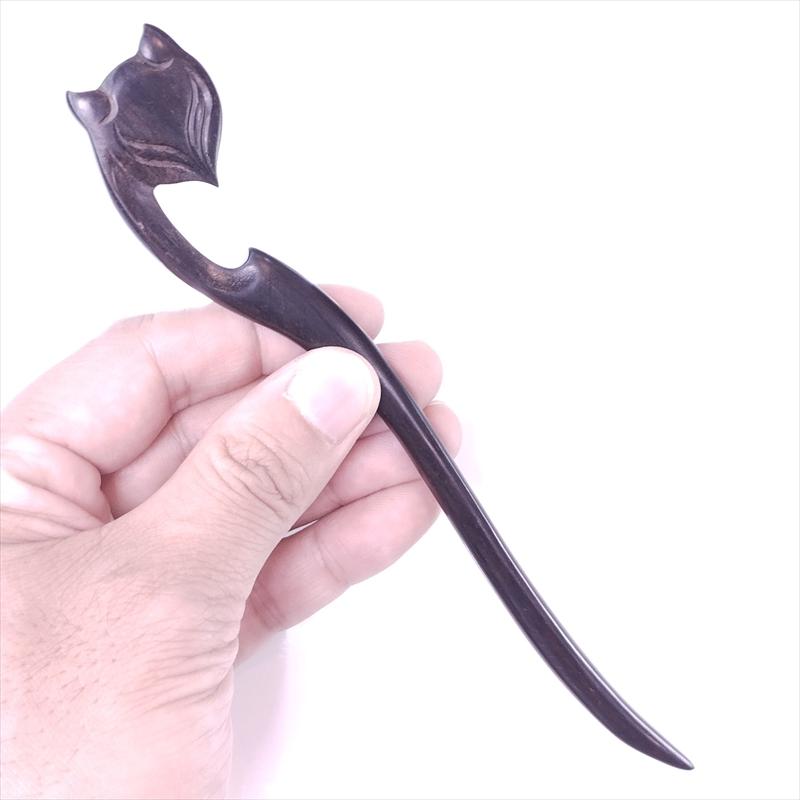 かんざし 木製 簪 天然木 黒檀 35 狐面 : かっさと櫛の専門店 華