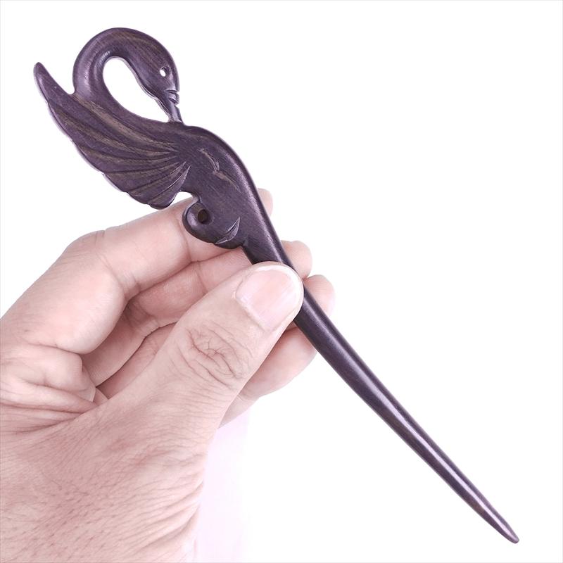 かんざし 木製 簪 天然木 黒檀 40 鶴 : かっさと櫛の専門店 華蔵