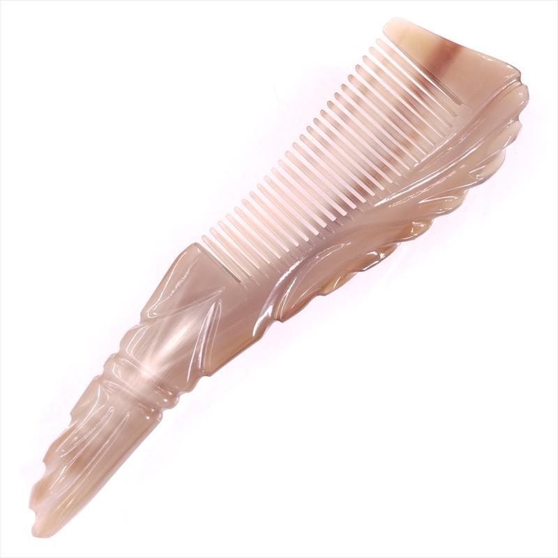 白水牛角 くし 彫刻工芸櫛 特級品 19cm 大04 水牛の角 櫛
