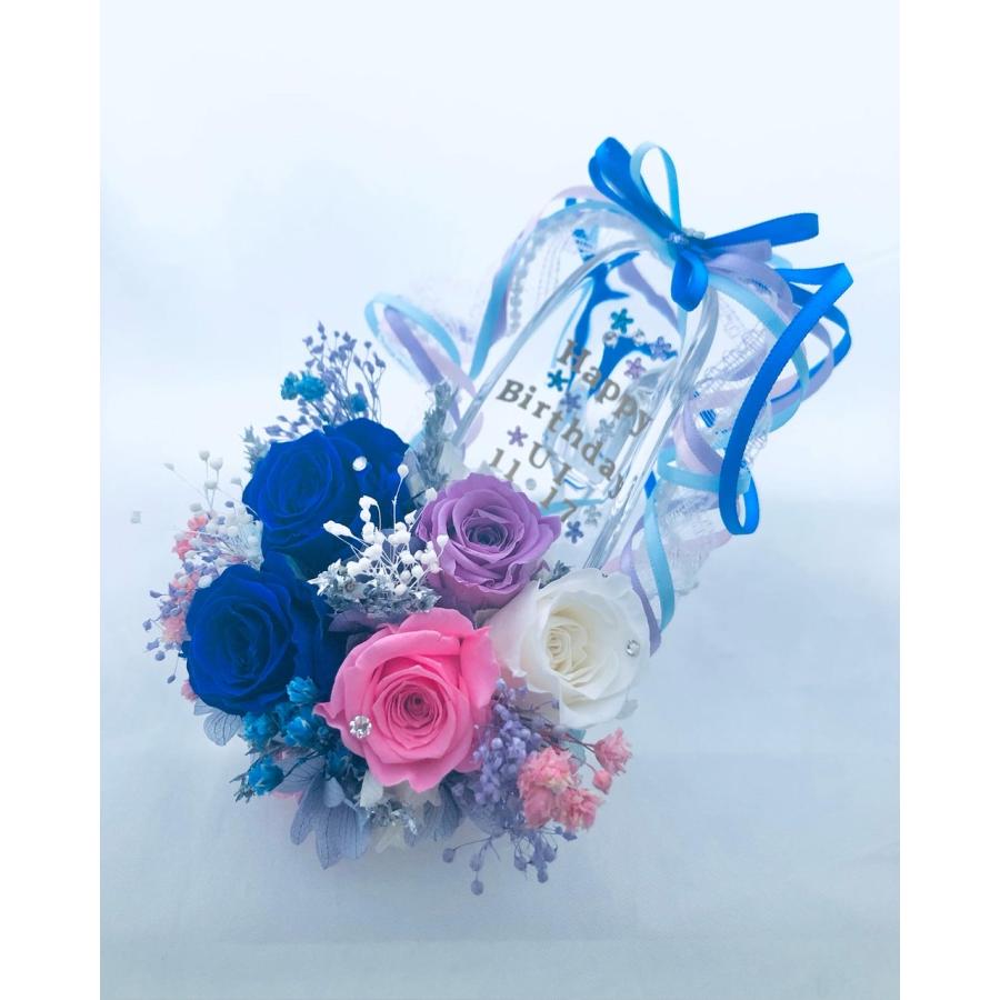 【プリザーブドフラワー／ガラスの靴ミニシリーズ】青い薔薇とミニ薔薇5輪の魔法の靴 |  | 01