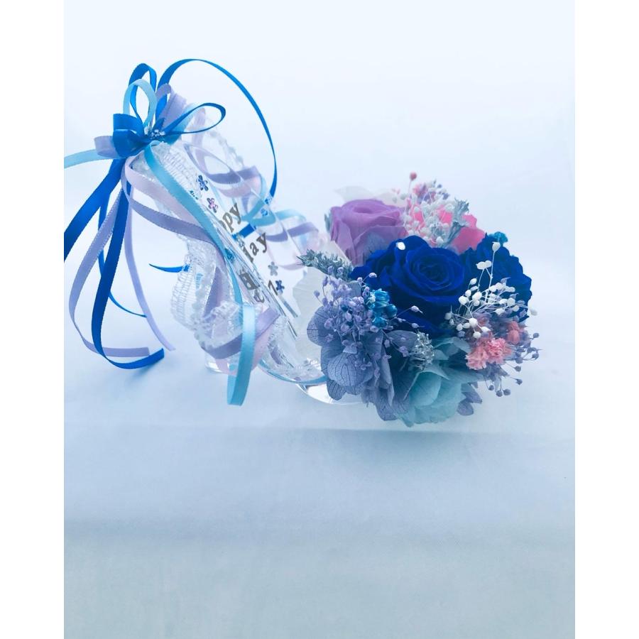 【プリザーブドフラワー／ガラスの靴ミニシリーズ】青い薔薇とミニ薔薇5輪の魔法の靴 |  | 02