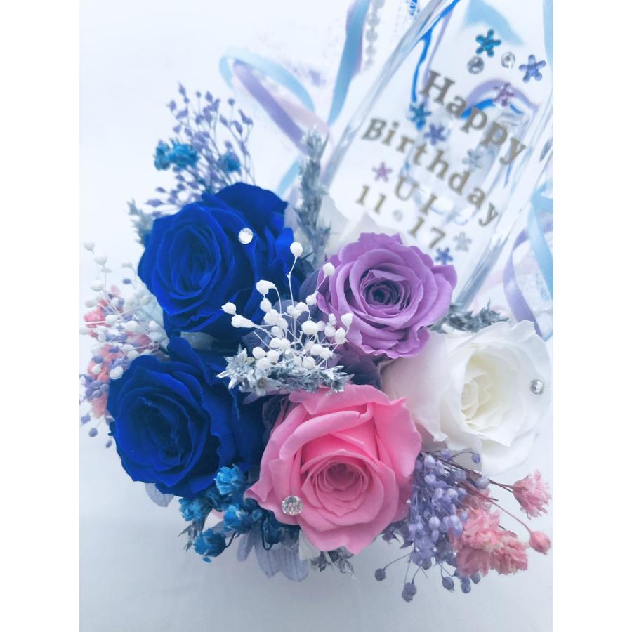 【プリザーブドフラワー／ガラスの靴ミニシリーズ】青い薔薇とミニ薔薇5輪の魔法の靴 |  | 03