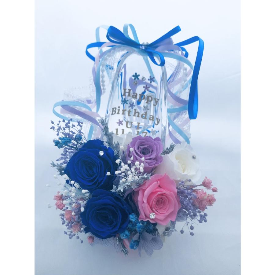 【プリザーブドフラワー／ガラスの靴ミニシリーズ】青い薔薇とミニ薔薇5輪の魔法の靴 |  | 06