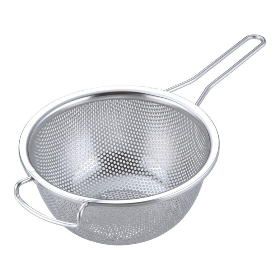 ざる 調理器具 / 18-8片手メッシュボール 深型 18cm 寸法: 外径(内径):196(173) x 深さ:91mm 柄長:138mm