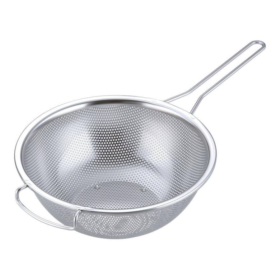 ざる 調理器具 / 18-8片手メッシュボール 24cm 寸法: 外径(内径):258(235) x 深さ:96mm 柄長:190mm