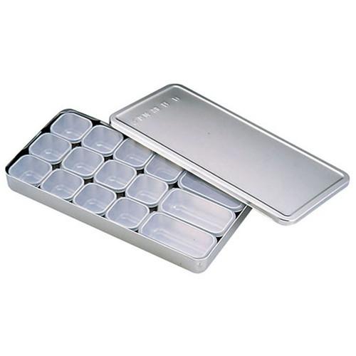厨房用品 保存容器 / MA18-8検食容器 B型 (大3個 小12個入) 寸法: 幅:340 x 奥行:170 x H38mm 容量:1.66cc