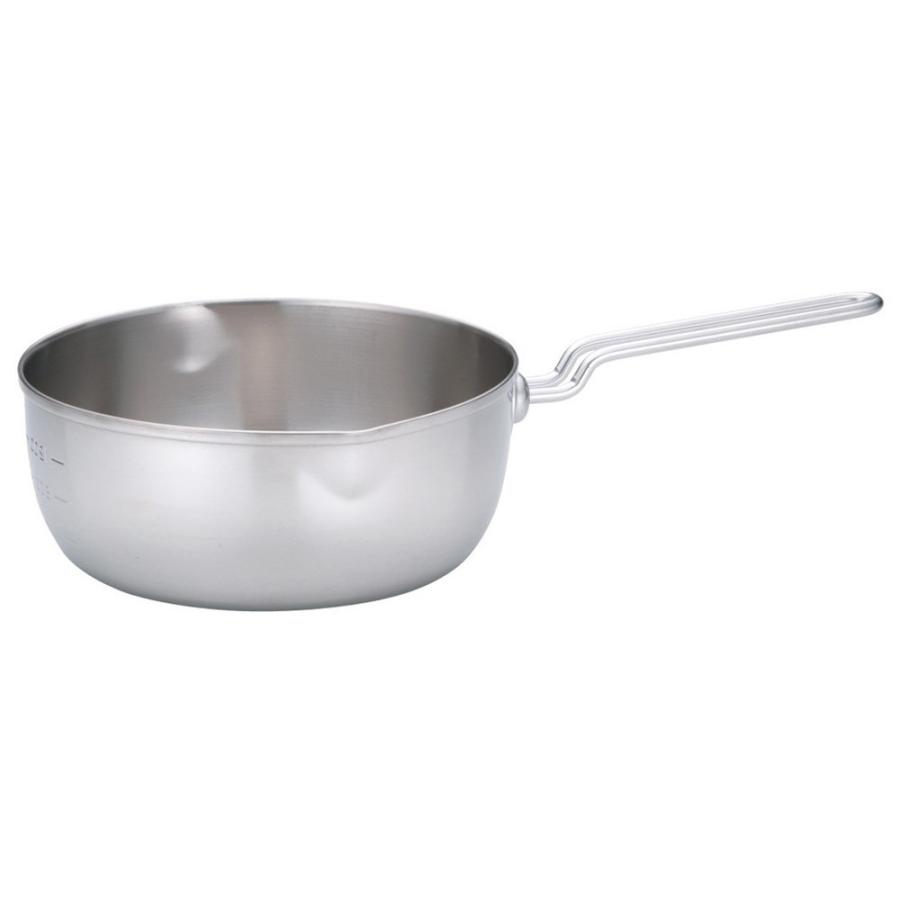 IH対応鍋 料理道具 / 18-10共柄三層鋼雪平鍋(目盛付) 18cm 寸法: 内径:176 x 深さ:78mm 底径:140mm 1.7L